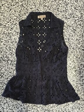 Guess Eyelet Sleeveless Peplum Top in Black